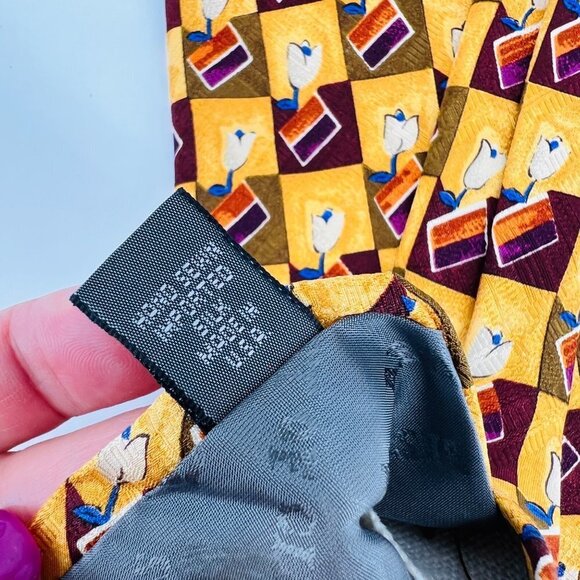 Robert Talbott Best of‎ Class Butter Yellow Check Tie Tulips 100% Silk Nordstrom - Picture 3 of 6